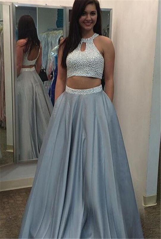 two pieces prom dress, gray prom dress, A-line prom gown, charming prom dress, evening gown, BD146