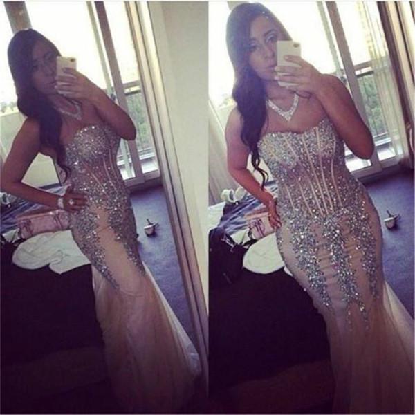 mermaid prom dress, long prom dress, beaded prom gown, charming prom dress, tulle evening dress , BD155