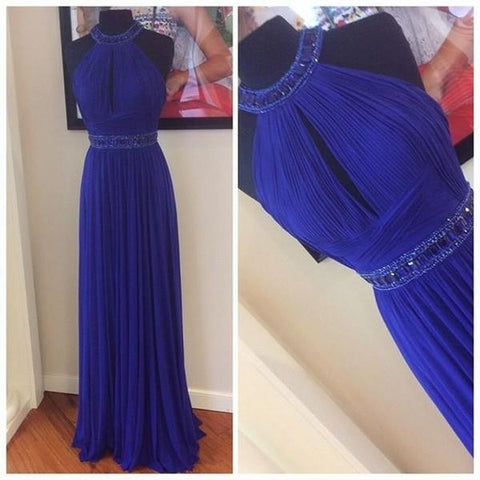 royal blue prom dress, chiffon prom dress, formal prom dress, long prom dress, evening dress, BD139