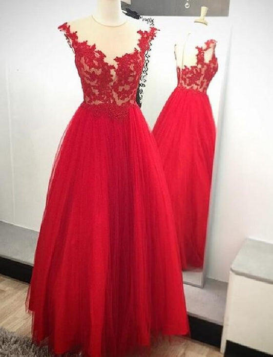 red prom dress, long prom dress, A-line prom dress, formal prom dress, evening gown , BD106