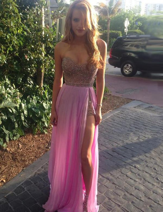 long prom dress, sexy prom dress, sweetheart prom dress, side slit prom dress, charming evening gown, BD113