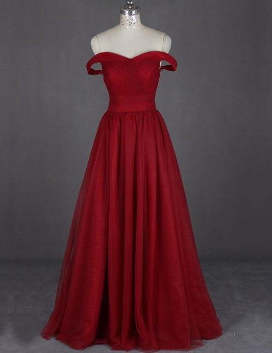 red prom dress, long prom dress, A-line prom dress, off shoulder prom dress, evening gown 2017, BD107