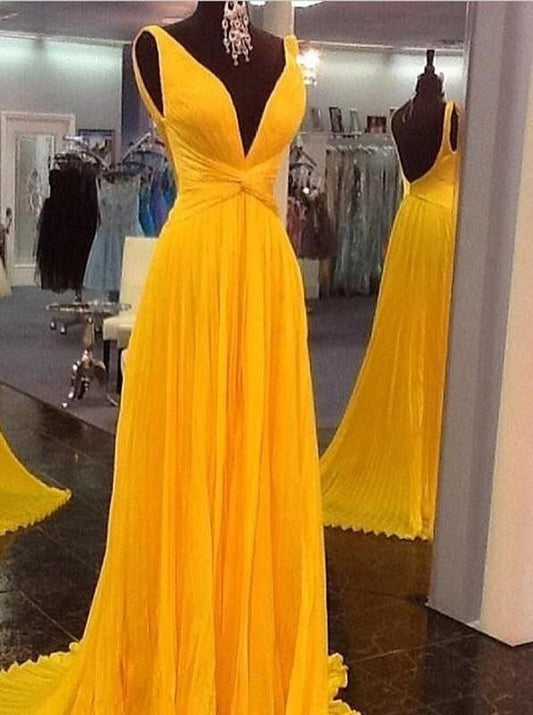 v-neck prom dress, long prom dress, chiffon prom dress, prom dress, evening dress, BD141