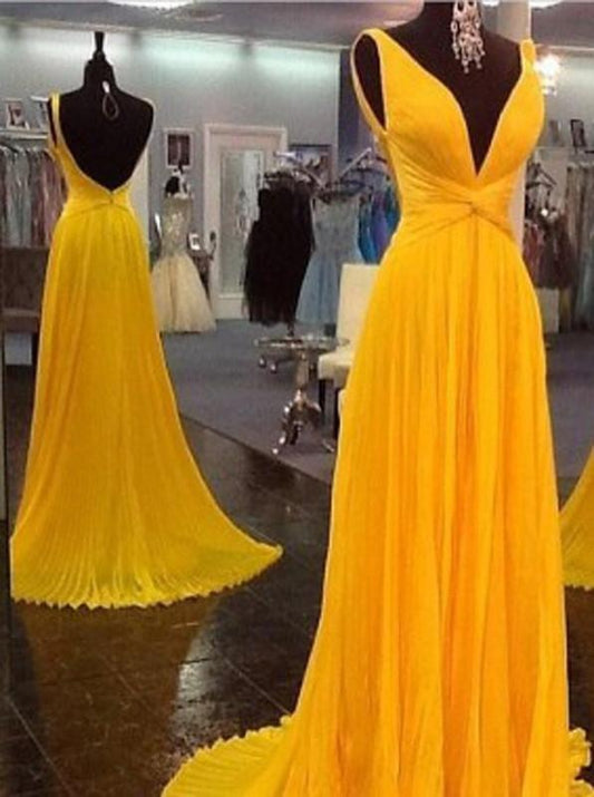 v-neck prom dress, long prom dress, chiffon prom dress, prom dress, evening dress, BD141