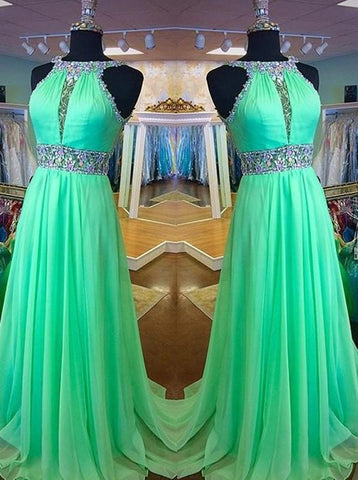 green prom dress, long prom dress, formal prom dress, chiffon prom dress, beadded evening dress, BD103