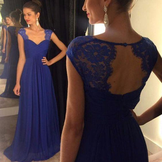 royal blue prom dress, long prom dress, chiffon prom dress, evening dress, bridesmaid prom dress, BD402