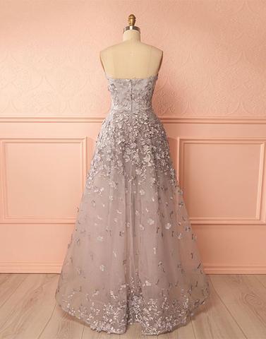 hi-lo strapless A-line light grey charming party prom dress, PD6571