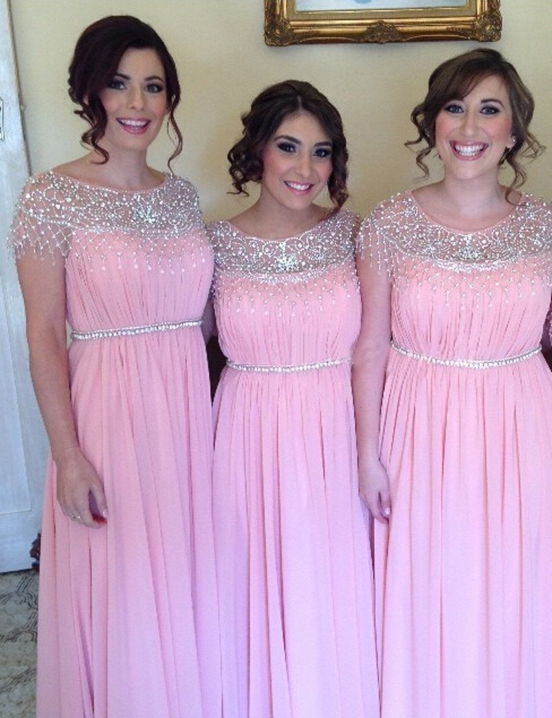 rachel and phoebe bridesmaid dresses Pink Beading Chiffon Floor Length Custom Bridesmaid Dress