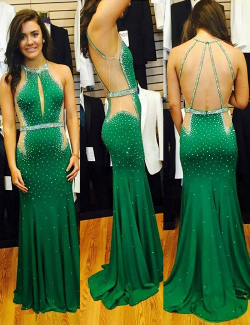green prom dress, long prom dress, beaded prom dress, mermaid prom dress, charming evening dress, BD0003