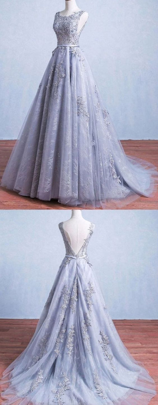 charming modest lace A-line long prom dress, PD5670