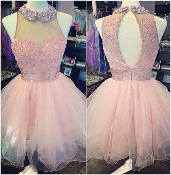 pink short tulle cute homecoming dress for girls, BD39767