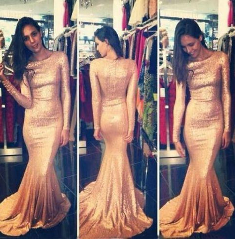 sparkle prom dress, long prom dress, long sleeves prom dress, sequin evening dress, mermaid prom dress, BD385
