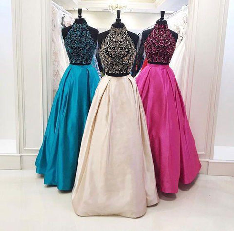 two pieces beaded top A-line long prom dress, PD547