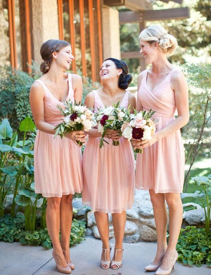 Cute Bridesmaid Dress,V-neck Bridesmaid Dress,Charming Bridesmaid Dress,Short Ruffles Bridesmaid Dress,Classical Bridesmaid Dress, PD45