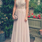 formal dusty pink lace appliques beaded chiffon long prom dress, PD00179