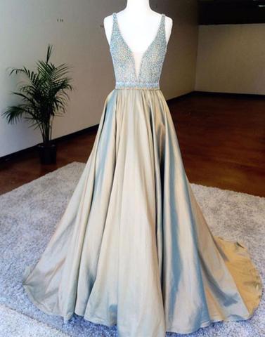 formal charming  A-line v-neck long formal prom dress, PD3327