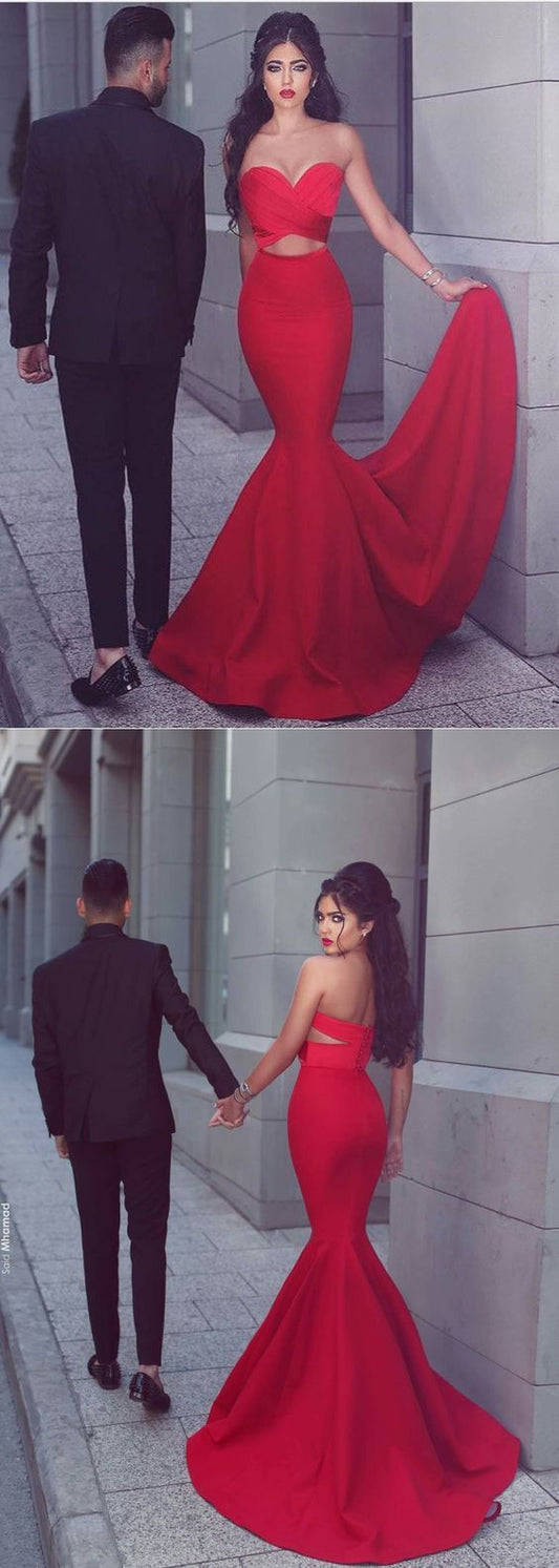 charming red sweetheart mermaid long prom dress, BD6449