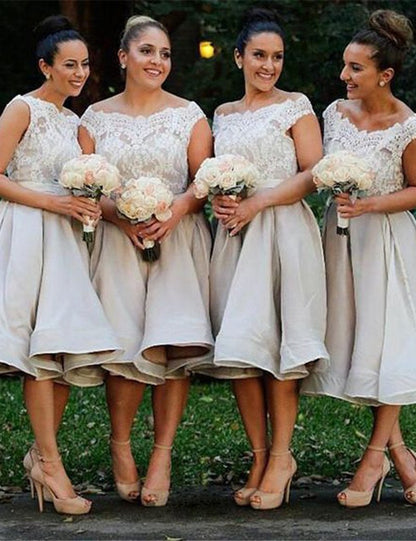 Light Grey Bridesmaid Dress, Off-shoulder Bridesmaid Dress, Knee-length Bridesmaid Dress, Organza Bridesmaid Dress, Charming Bridesmaid Dress, PD05