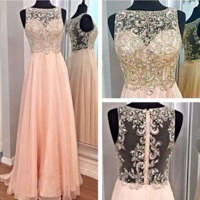blush pink prom dress, long prom dress, charming prom dress, beaded prom dress, evening dress 2017, BD508