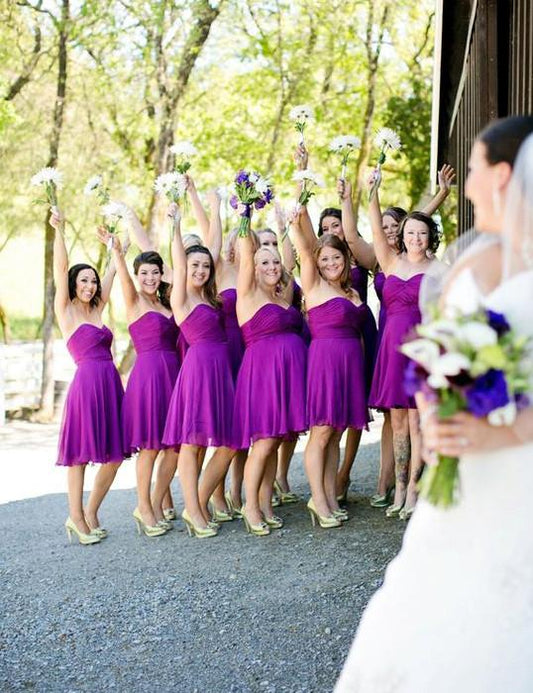 Simple Bridesmaid Dress,Strapless Off-shoulder Bridesmaid Dress,A-line Bridesmaid Dress,Knee-length Bridesmaid Dress,Short Bridesmaid Dress, PD53