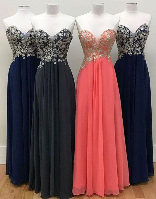 sweetheart chiffon long prom dress, PD548