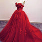 formal strapless A-line red long prom dress, PD5215