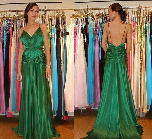 spaghetti straps backless formal green long prom dresses, PD8858