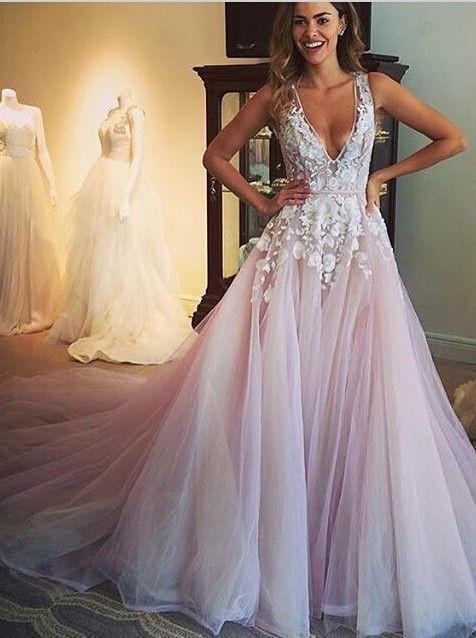 long prom dress, A-line prom dress, prom dress with appliques, tulle prom dress, gorgeous prom gown, BD72