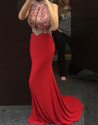 beaded top long red formal prom dresses, PD1299