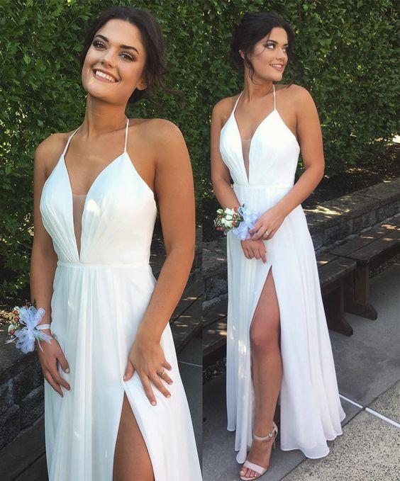 white prom dress, long prom Dress, chiffon prom dress, sexy prom dress, prom dress, BD462