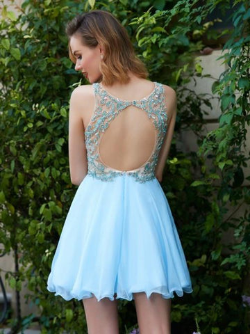 light blue homecoming dress, short homecoming dress, prom dress, open back homecoming dress, junior homecoming dress, BD3785