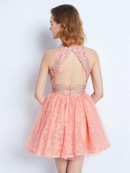Peach Two Pieces Homecoming Dress - Short Beaded Junior Prom Dress | JLDressCA Peach Two Pieces Homecoming Dress - Short Beaded Junior Prom Dress | JLDressCA