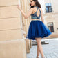 two pieces homecoming dress, short homecoming dress, royal blue homecoming dress, beaded homecoming dress, homecoming dress, BD3790