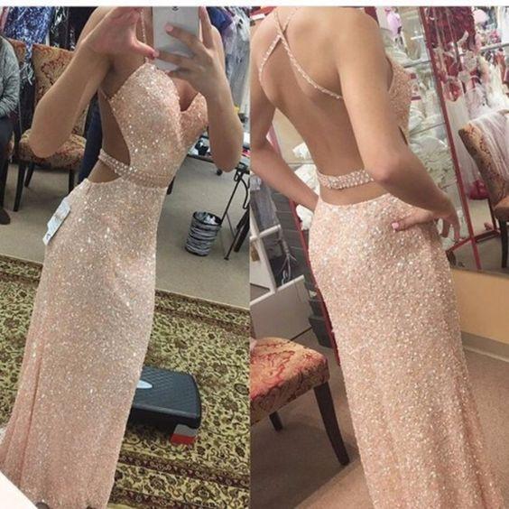 sexy pink sequin sparkle long backless prom dress, PD5673