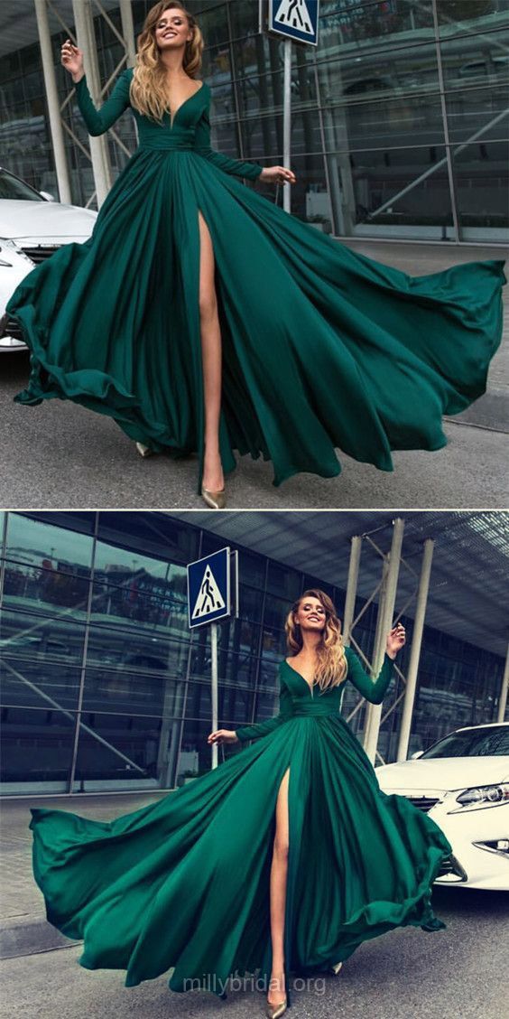 knee length dresses for ladies Green Overskirt Prom Dresses with One Shoulder Long Sleeve 67274 vinio –  Viniodress