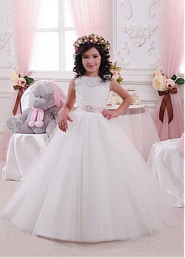 Marvelous Lace And Tulle Jewel Neckline A-Line Flower Girl Dresses, FW01