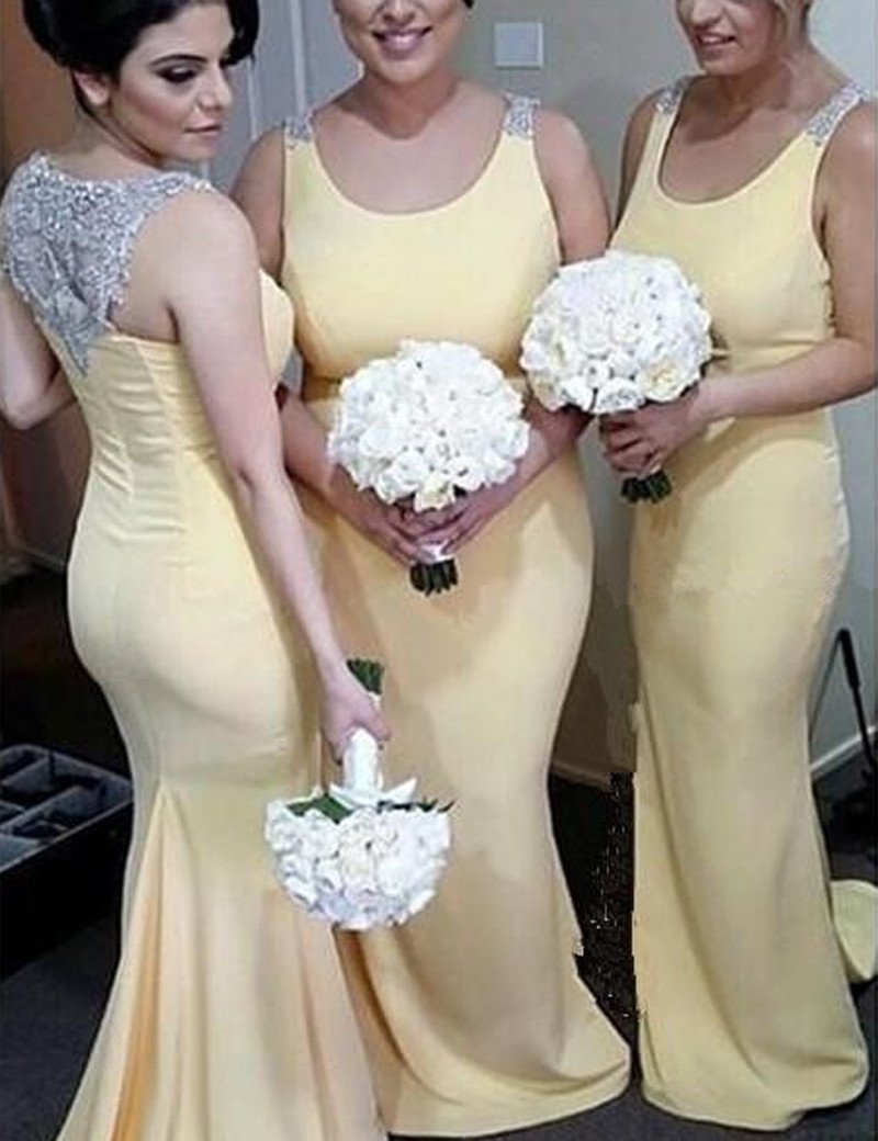 Light Yellow Bridesmaid Dress, Sweep Train Bridesmaid Dress,Mermaid Bridesmaid Dress, Beading Bridesmaid Dress, Sexy Bridesmaid Dress, PD07
