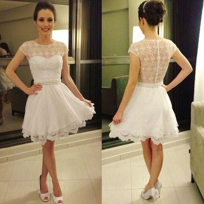 cap sleeves short lace homecoming dress for girls, BD39765