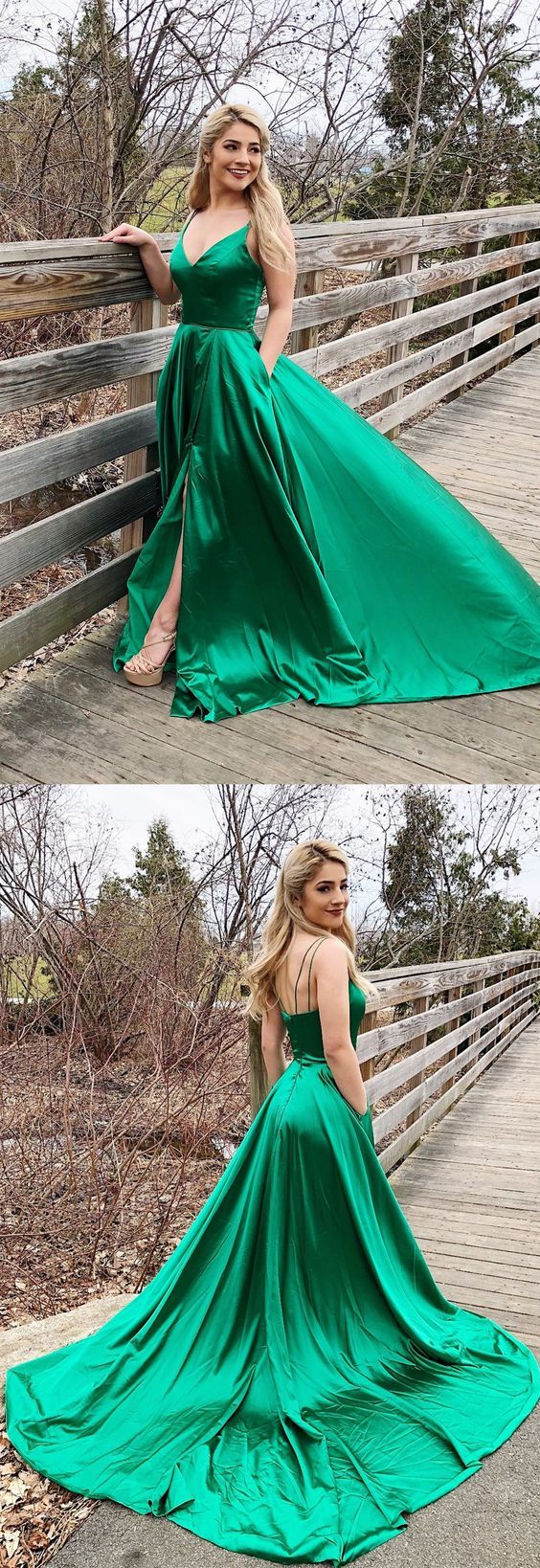 Long Green Prom Dress with Side Slit, PD12122