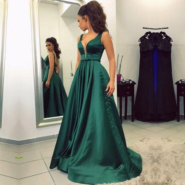 v-neck two straps emerald green formal green long prom dress, PD8854