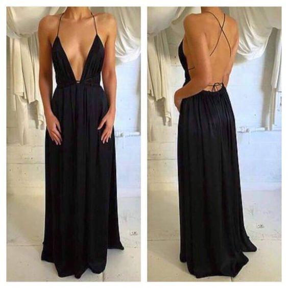 black prom dress, long prom Dress, evening dress, backless prom dress, sexy evening dress, BD394