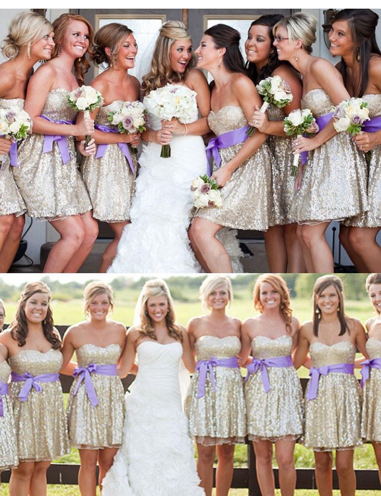 Sparkling Bridesmaid Dress - Short Sequin Sweetheart Knee Length Dress
