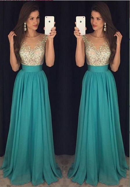turquoise prom dress, long prom dress, beaded prom dress, charming evening dress, prom dress, BD382