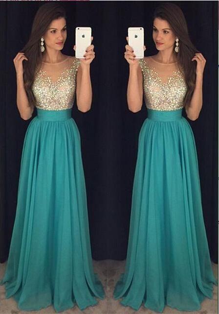 turquoise prom dress, long prom dress, beaded prom dress, charming evening dress, prom dress, BD382