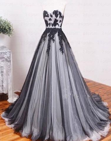 black Sweetheart long A-line lace appliques prom dresses, evening gown, PD1318