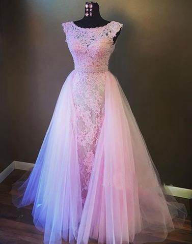 pink A-line long charming prom gown, charming cap sleeves prom dress, PD1311