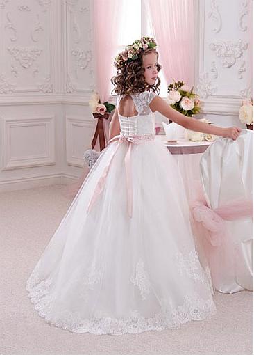 Fashionable Tulle & Satin Scoop Neckline Lace A-Line Flower Girl Dresses, FW04