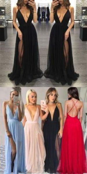 sexy tulle open back long prom dress, BD45411