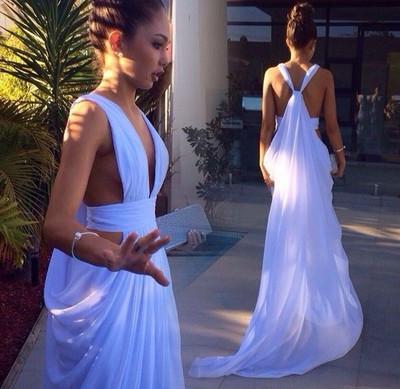 chiffon prom dress, long prom dress, sexy prom dress, white prom dress, formal evening gown, BD39