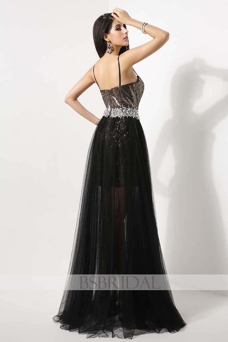 black sequin shinny formal long prom dress, AJ011